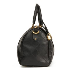 1989 Chanel Black Quilted Lambskin Vintage Boston 35