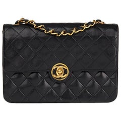 1989 Chanel Black Quilted Lambskin Vintage Classic Single Flap Bag