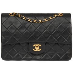 1989 Chanel Black Quilted Lambskin Vintage Medium Classic Double Flap Bag
