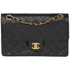 1989 Chanel Black Quilted Lambskin Vintage Medium Classic Double Flap Bag 1989 Chanel Black Quilted Lambskin Vintage Medium Classic Double Flap Bag