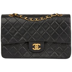 1989 Chanel Black Quilted Lambskin Vintage Medium Classic Double Flap Bag