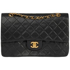 1989 Chanel Black Quilted Lambskin Vintage Medium Classic Double Flap Bag