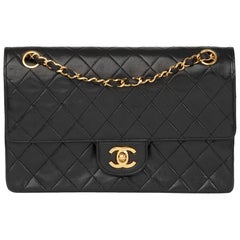 1989 Chanel Black Quilted Lambskin Vintage Medium Classic Double Flap Bag 1989 Chanel Black Quilted Lambskin Vintage Medium Classic Double Flap Bag