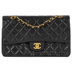 1989 Chanel Black Quilted Lambskin Vintage Medium Classic Double Flap Bag 1989 Chanel Black Quilted Lambskin Vintage Medium Classic Double Flap Bag