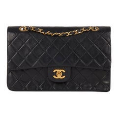 1989 Chanel Black Quilted Lambskin Vintage Medium Classic Double Flap Bag