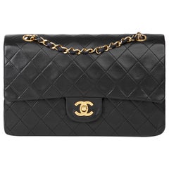 1989 Chanel Black Quilted Lambskin Vintage Medium Classic Double Flap Bag 