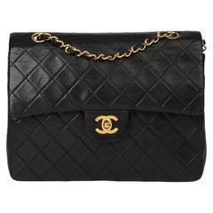 1989 Chanel Black Quilted Lambskin Vintage Medium Tall Classic Double Flap Bag 