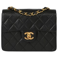 1989 Chanel Black Quilted Lambskin Vintage Mini Flap Bag 