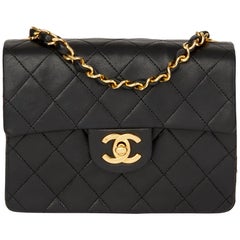 1989 Chanel Black Quilted Lambskin Vintage Mini Flap Bag