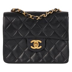 1989 Chanel Black Quilted Lambskin Vintage Mini Flap Bag