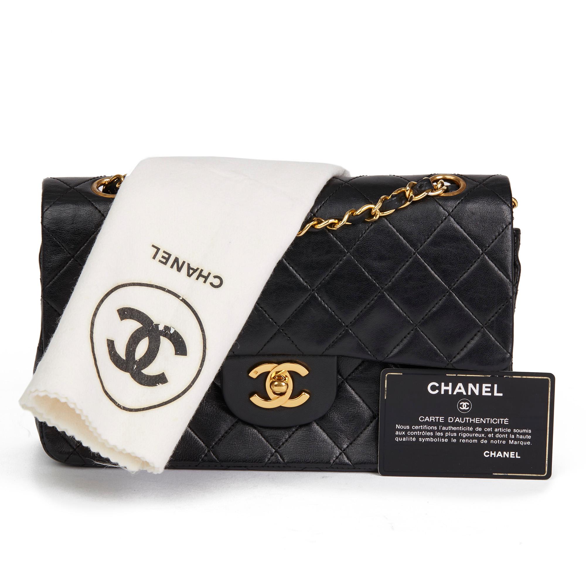 1989 Chanel Black Quilted Lambskin Vintage Small Classic Double Flap Bag 7