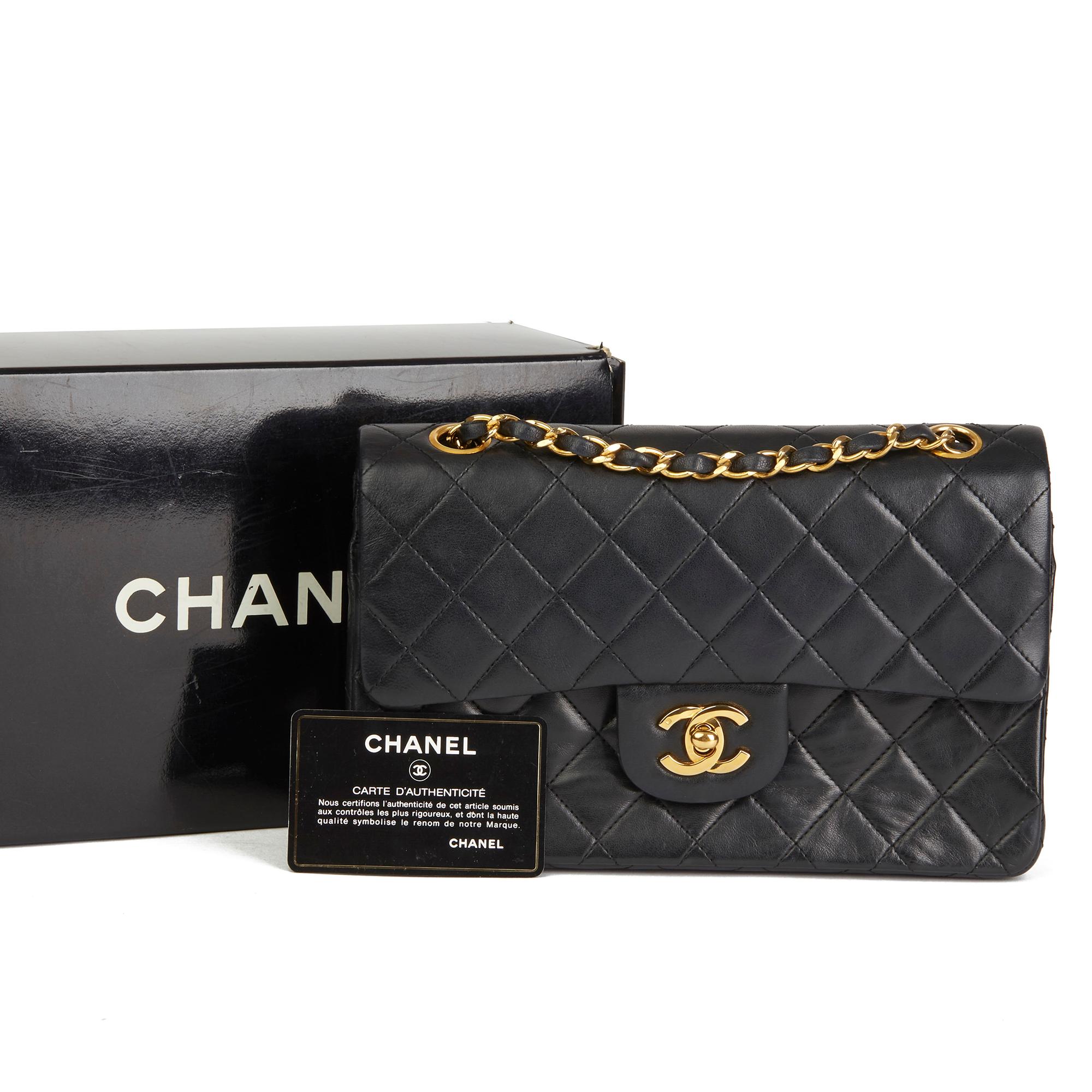 1989 Chanel Black Quilted Lambskin Vintage Small Classic Double Flap Bag  7