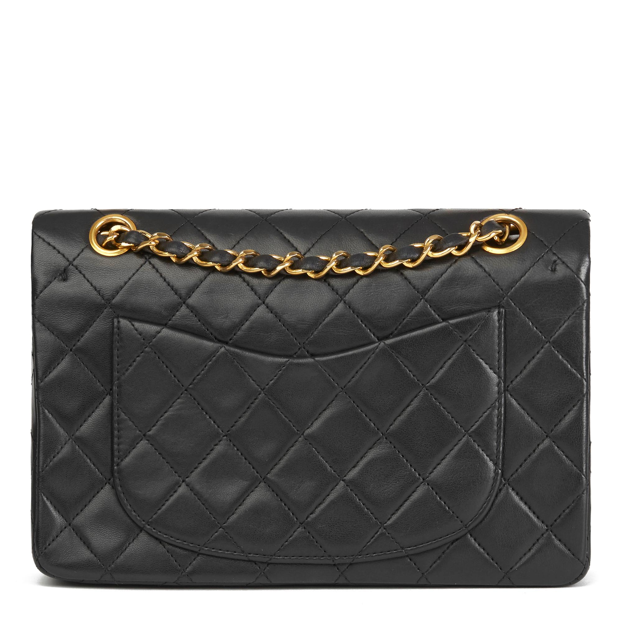 Women's 1989 Chanel Black Quilted Lambskin Vintage Small Classic Double Flap Bag 