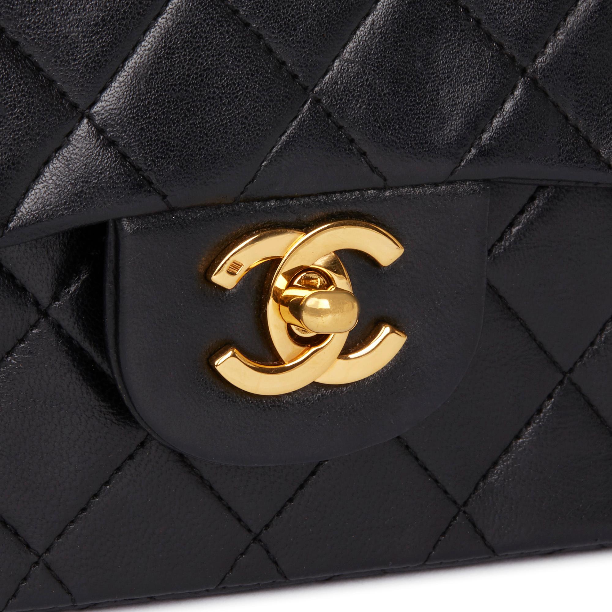 1989 Chanel Black Quilted Lambskin Vintage Small Classic Double Flap Bag 2
