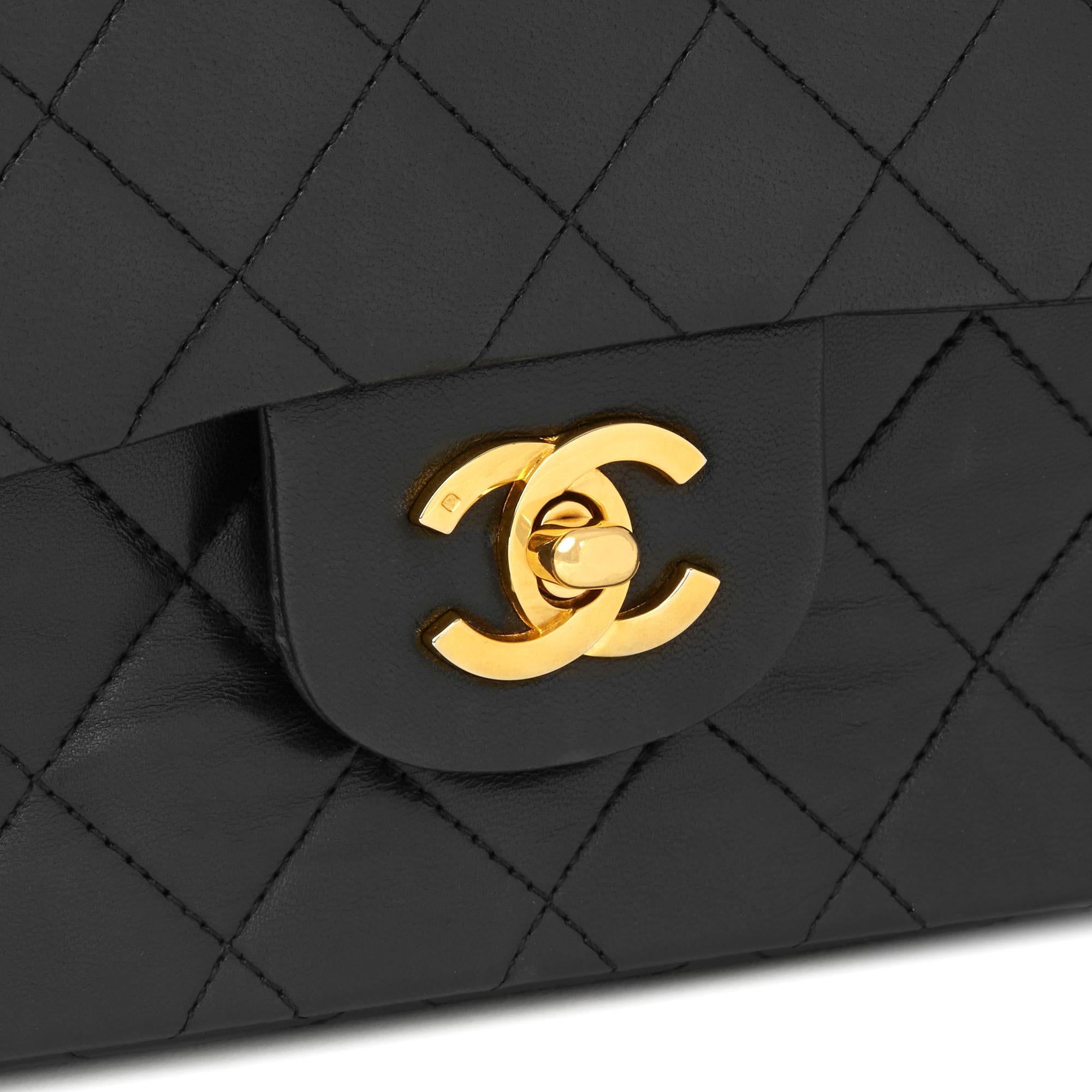 1989 Chanel Black Quilted Lambskin Vintage Small Classic Double Flap Bag  2