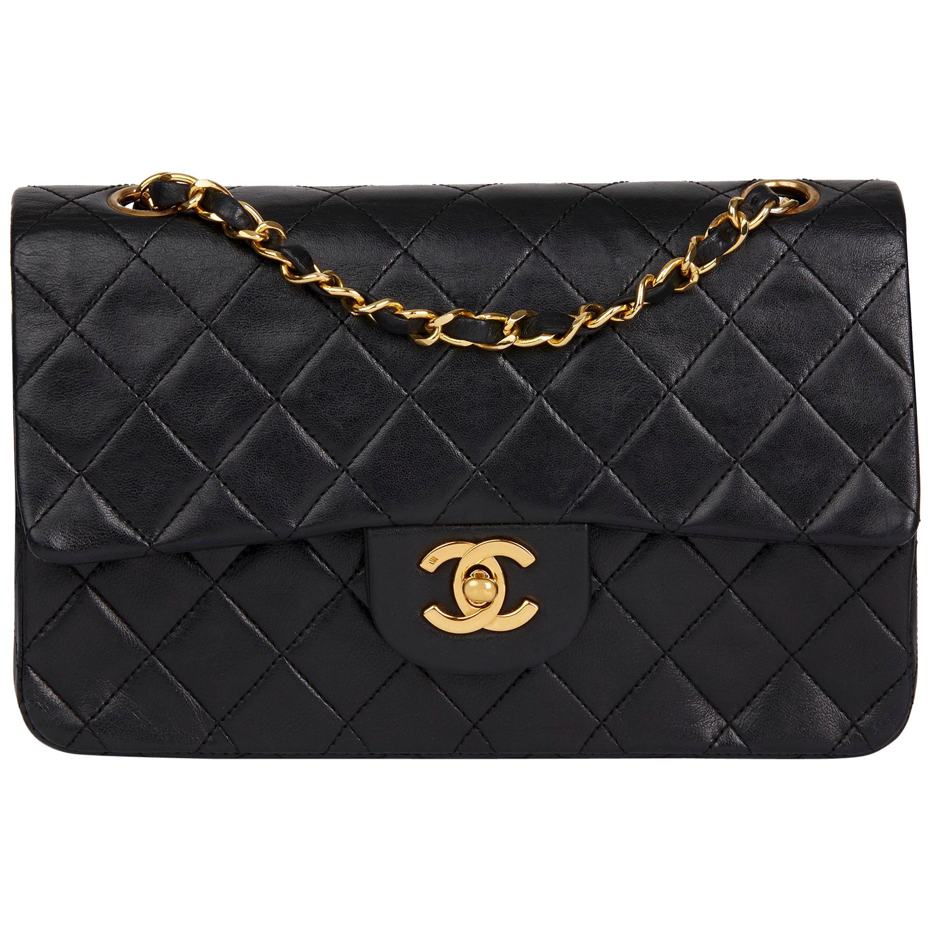 1989 Chanel Black Quilted Lambskin Vintage Small Classic Double Flap Bag