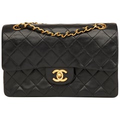 1989 Chanel Black Quilted Lambskin Vintage Small Classic Double Flap Bag