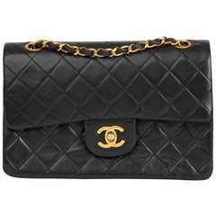 1989 Chanel Black Quilted Lambskin Vintage Small Classic Double Flap Bag 