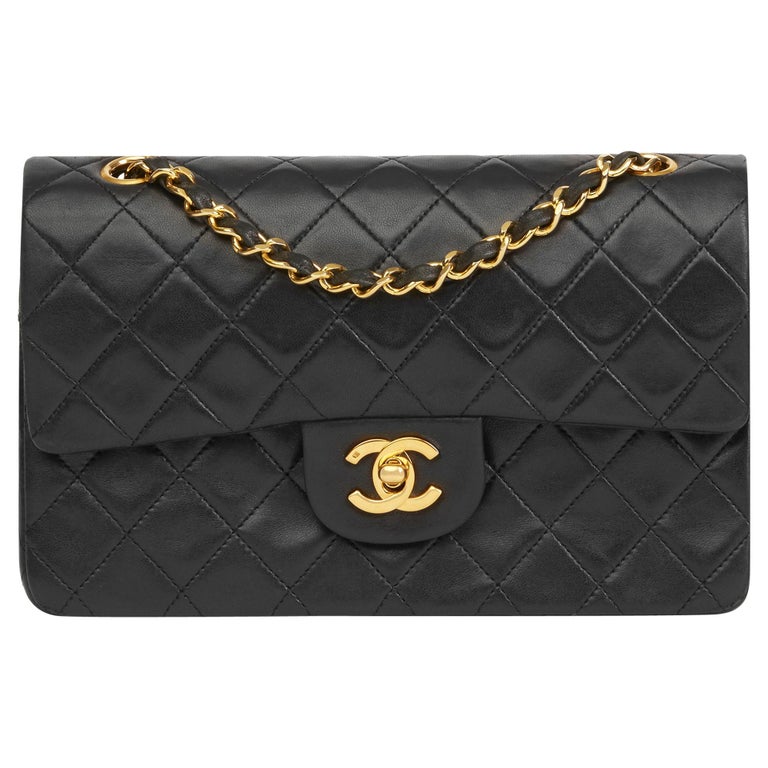 1989 Chanel Black Quilted Lambskin Vintage Small Classic Double Flap ...