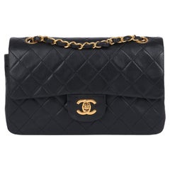 1989 Chanel Black Quilted Lambskin Vintage Small Classic Double Flap Bag