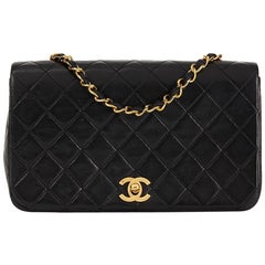 1989 Chanel Black Quilted Lambskin Antique Small Classic Single Full Flap Bag