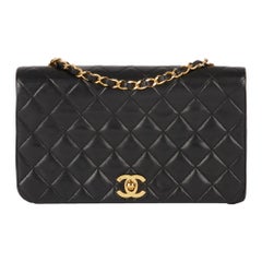 1989 Chanel Black Quilted Lambskin Vintage Small Classic Single Full Flap Bag