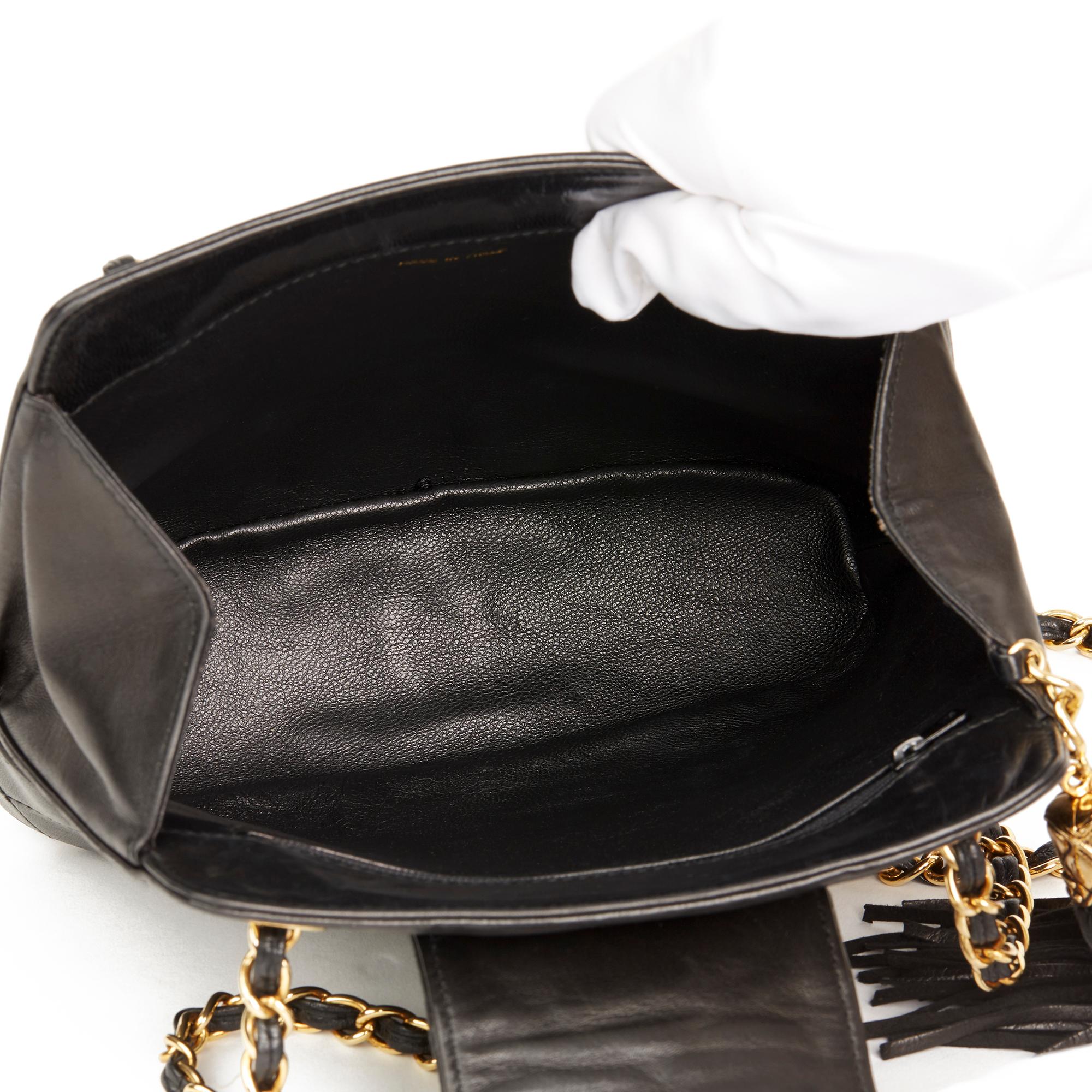 1989 Chanel Black Quilted Lambskin Vintage Timeless Fringe Bucket Bag 6