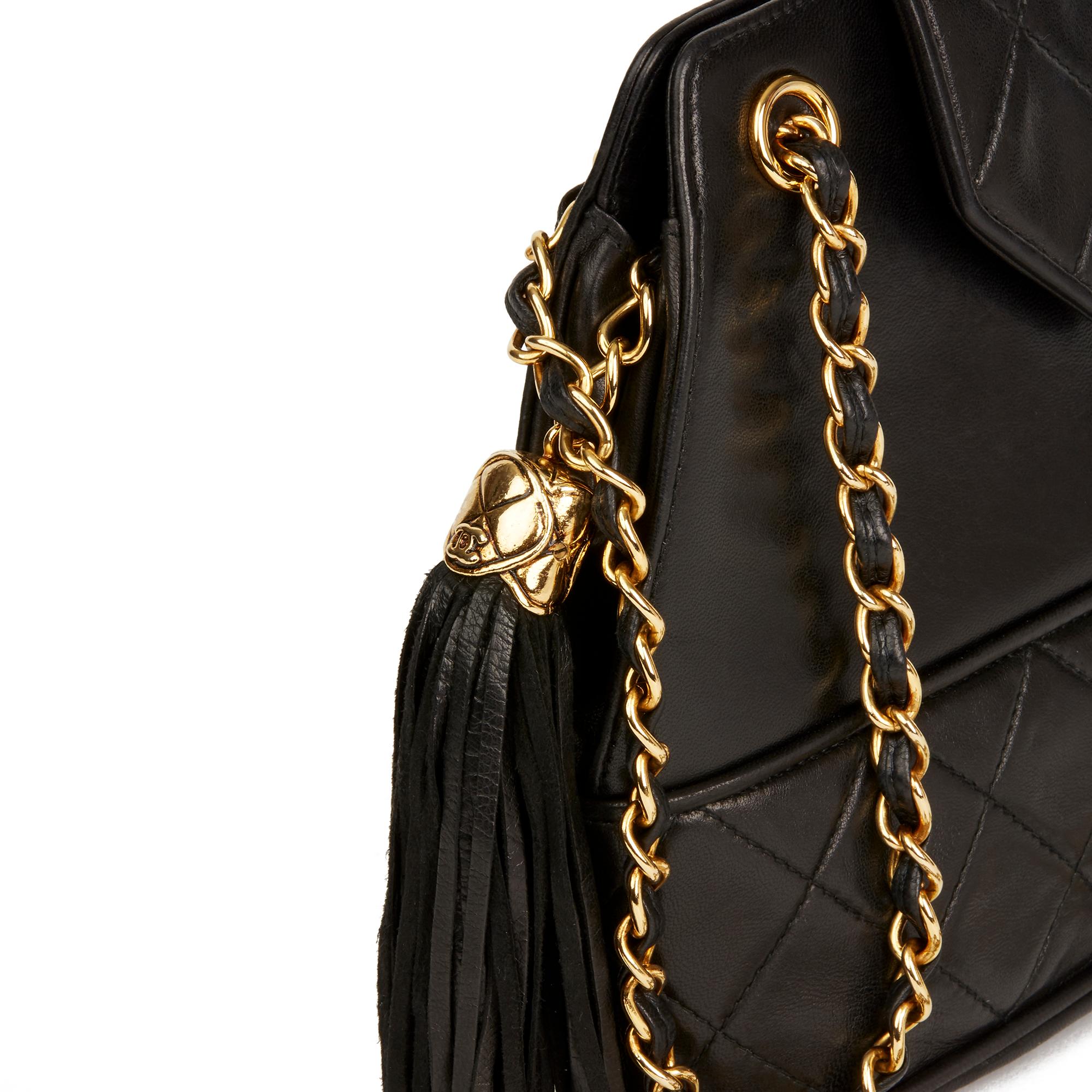 1989 Chanel Black Quilted Lambskin Vintage Timeless Fringe Bucket Bag 2