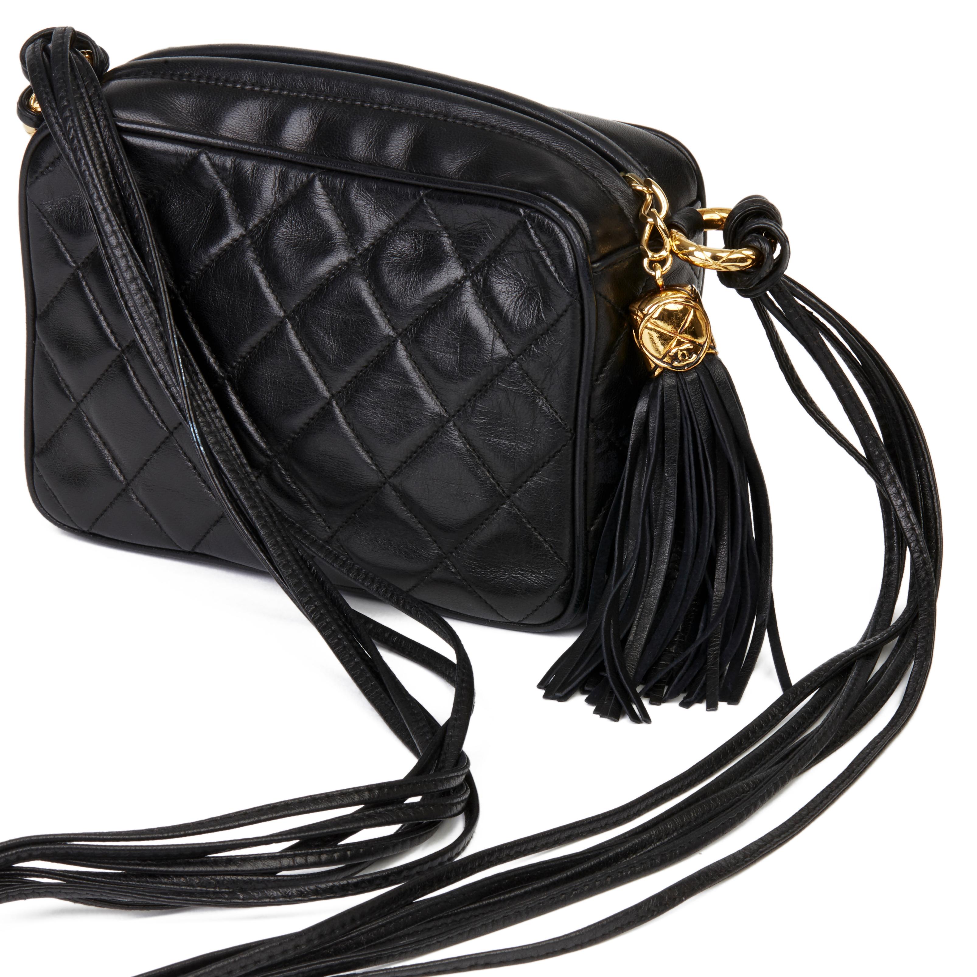 1989 Chanel Black Quilted Lambskin Vintage Timeless Fringe Camera Bag 3