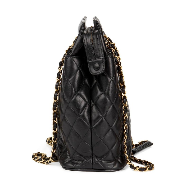 1989 Chanel Black Quilted Lambskin Vintage Timeless Fringe Shoulder Bag ...