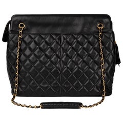 1989 Chanel Black Quilted Lambskin Vintage Timeless Fringe Shoulder Bag