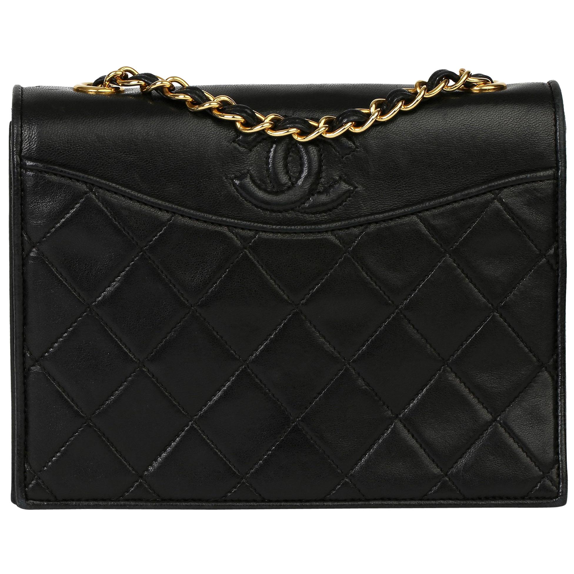 1989 Chanel Black Quilted Lambskin Vintage Timeless Single Flap Bag 