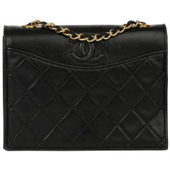 1989 Chanel Black Quilted Lambskin Vintage Timeless Single Flap Bag