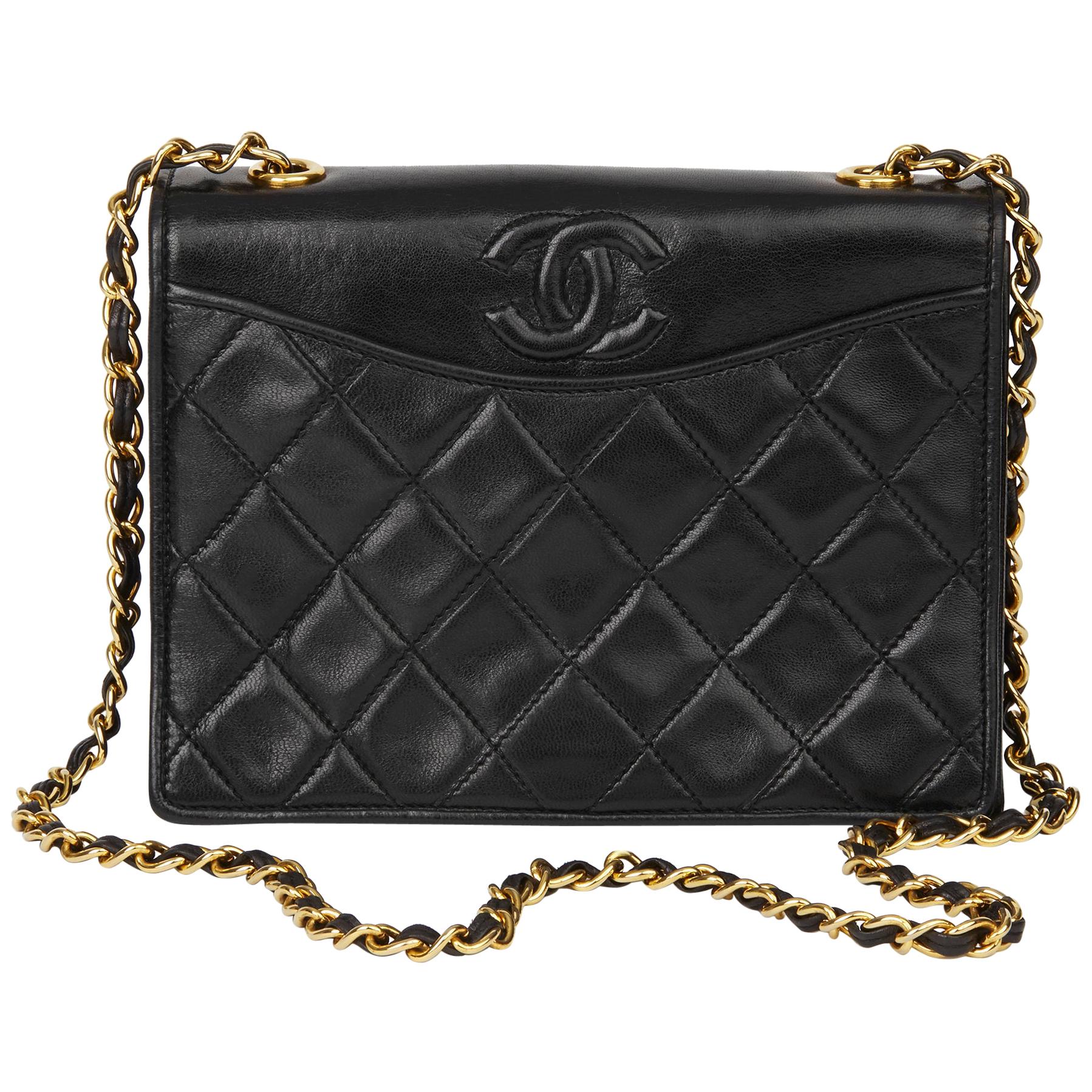 1989 Chanel Black Quilted Lambskin Vintage Timeless Single Flap Bag