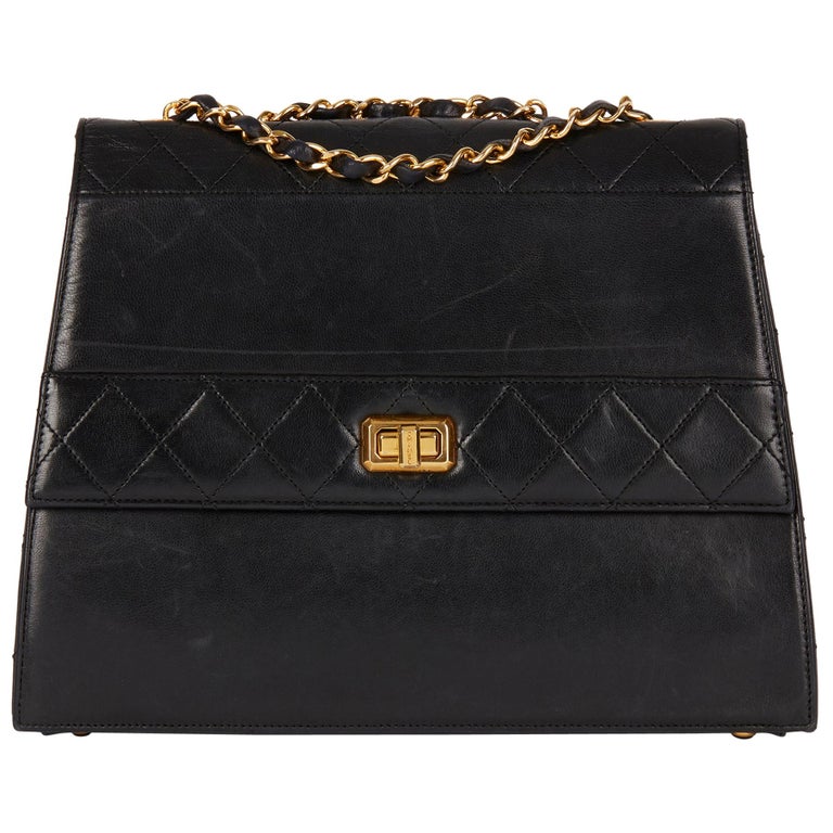 1989 Chanel Black Quilted Lambskin Vintage Trapeze Classic Single Flap ...