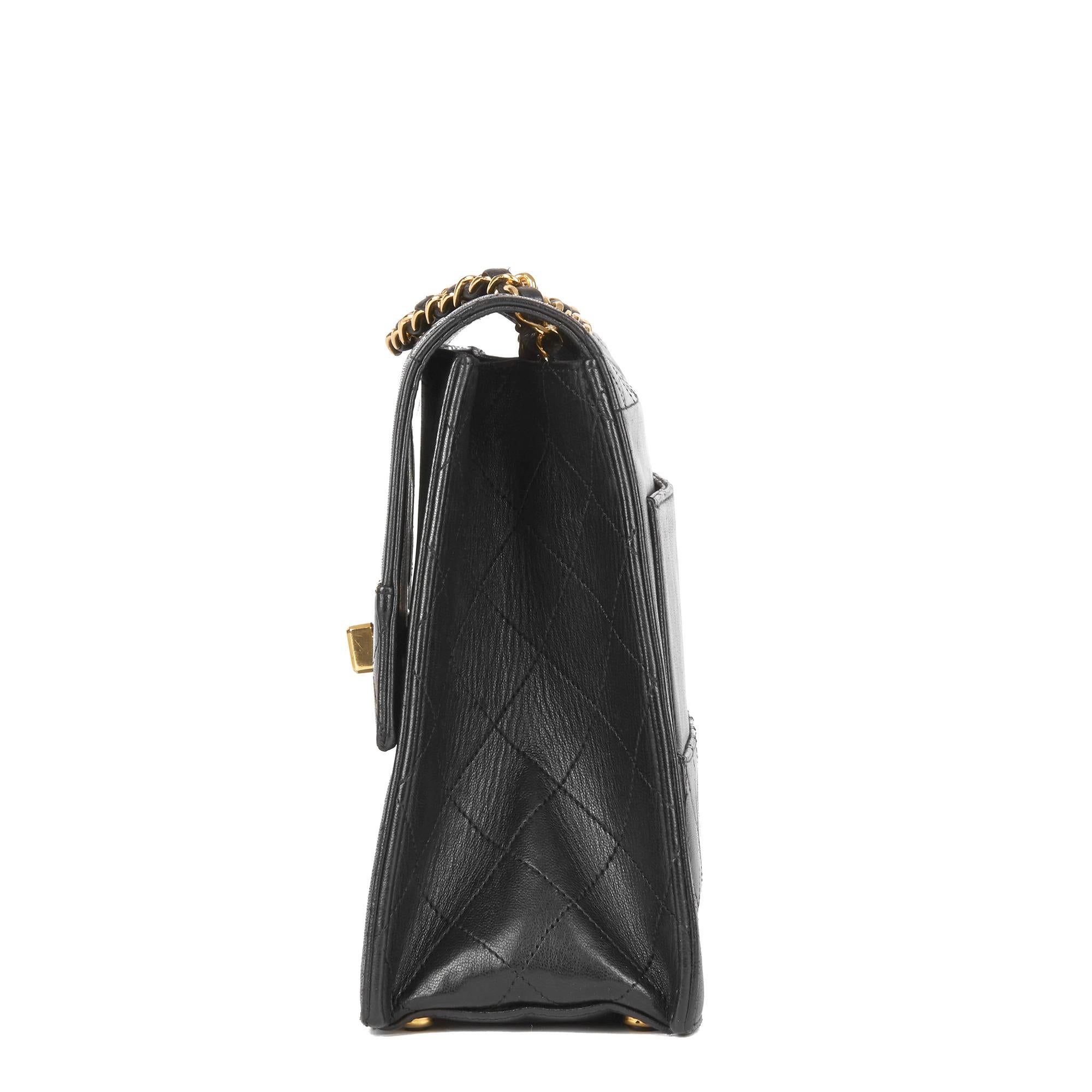 1989 Chanel Black Quilted Lambskin Vintage Trapeze Classic Single Flap Bag with In Good Condition In Bishop's Stortford, Hertfordshire