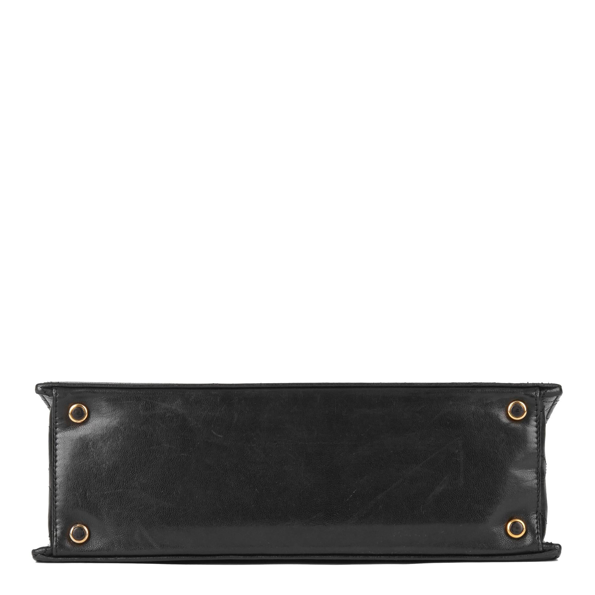 1989 Chanel Black Quilted Lambskin Vintage Trapeze Classic Single Flap Bag with 1