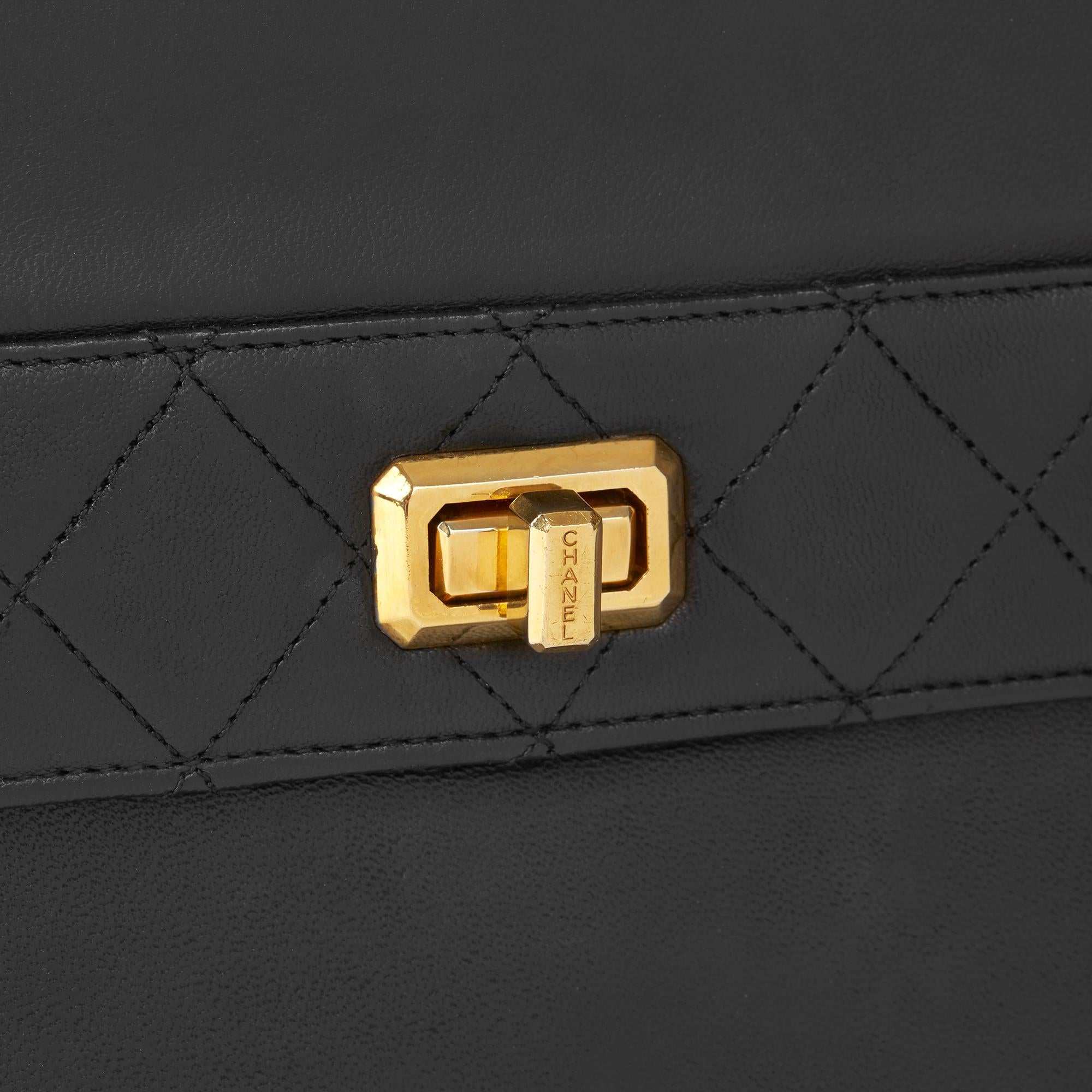 1989 Chanel Black Quilted Lambskin Vintage Trapeze Classic Single Flap Bag with 2