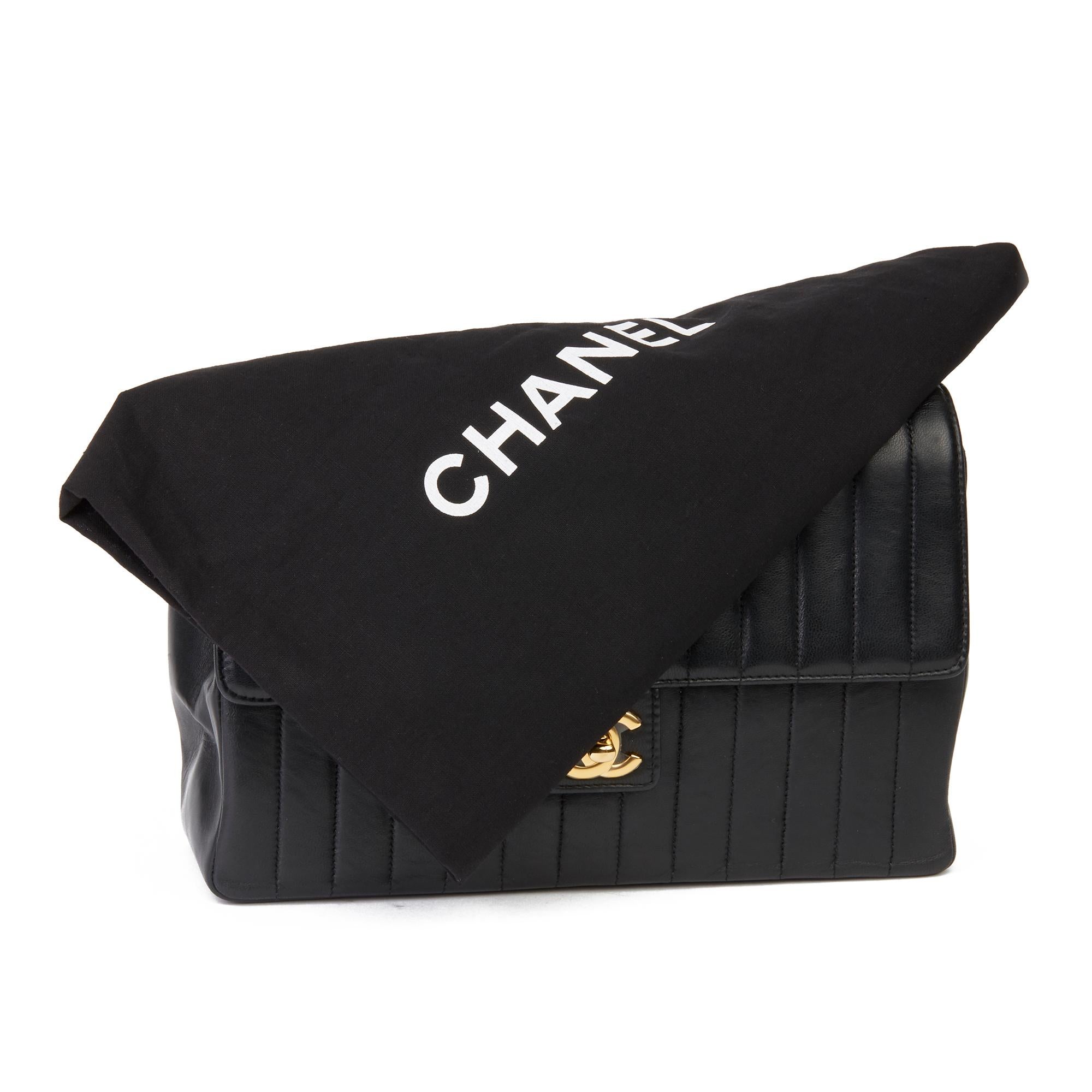 1989 Chanel Black Vertical Quilted Lambskin Vintage Classic Single Flap Bag 7