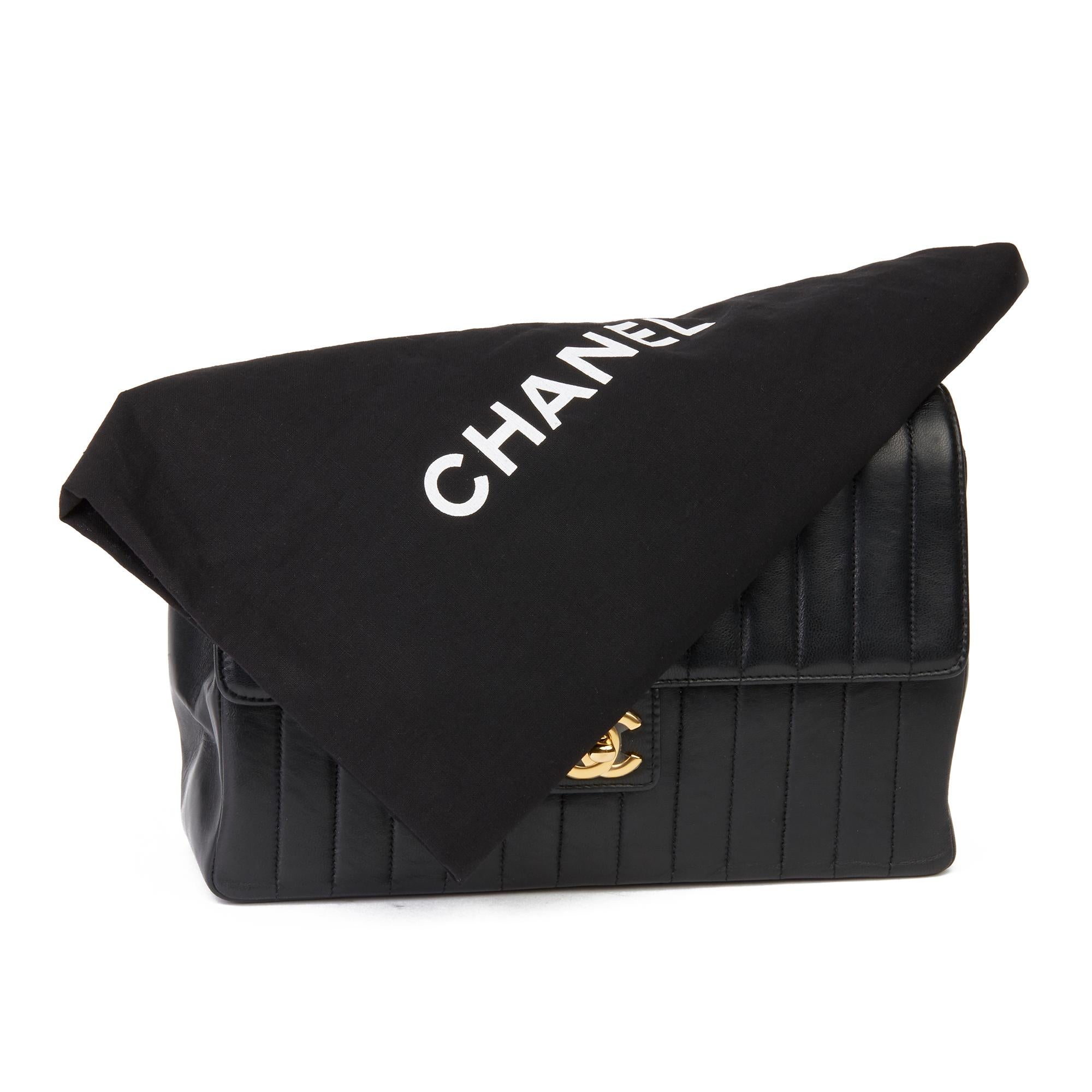 1989 Chanel Black Vertical Quilted Lambskin Vintage Classic Single Flap Bag  7