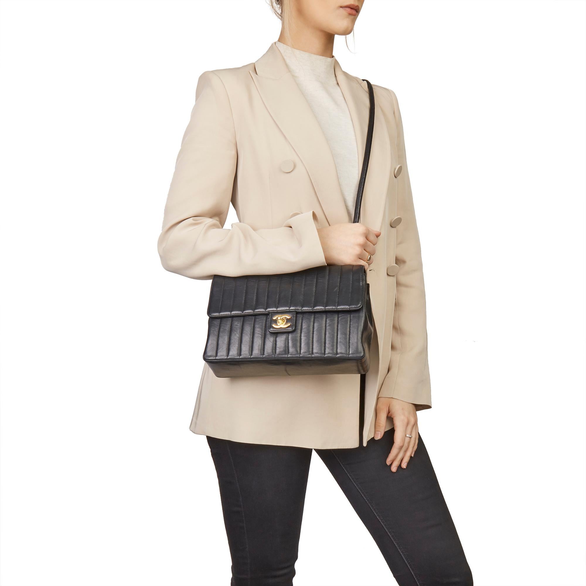 1989 Chanel Black Vertical Quilted Lambskin Vintage Classic Single Flap Bag 8