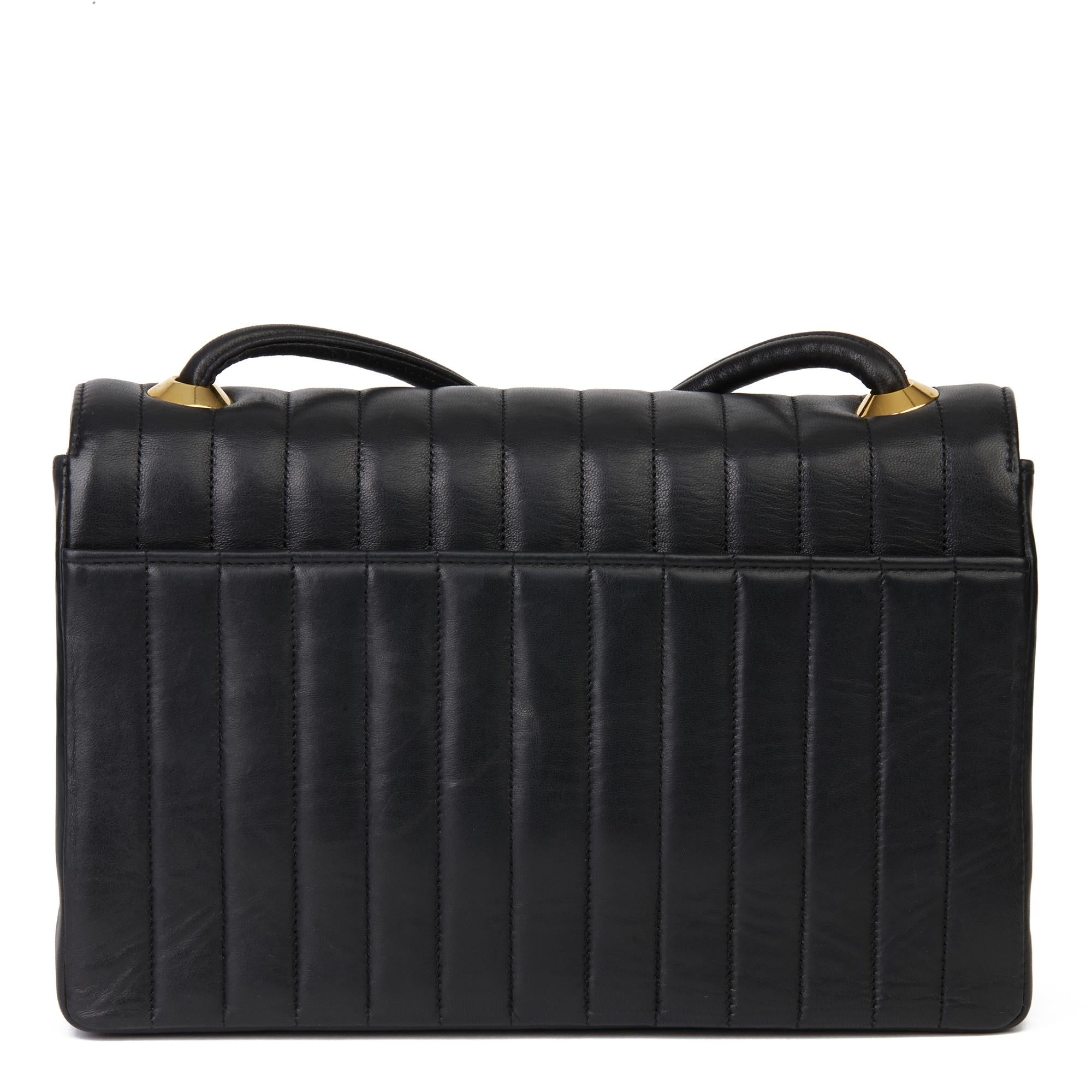 Women's 1989 Chanel Black Vertical Quilted Lambskin Vintage Classic Single Flap Bag