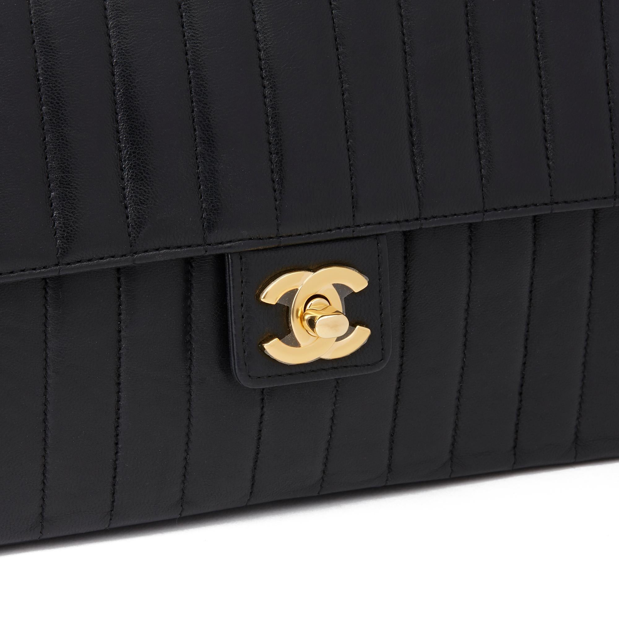 1989 Chanel Black Vertical Quilted Lambskin Vintage Classic Single Flap Bag 2