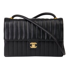 1989 Chanel Black Vertical Quilted Lambskin Vintage Classic Single Flap Bag