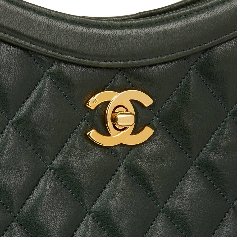 Women's 1989 Chanel Bottle Green Quilted Lambskin Vintage Top Handle With Chain