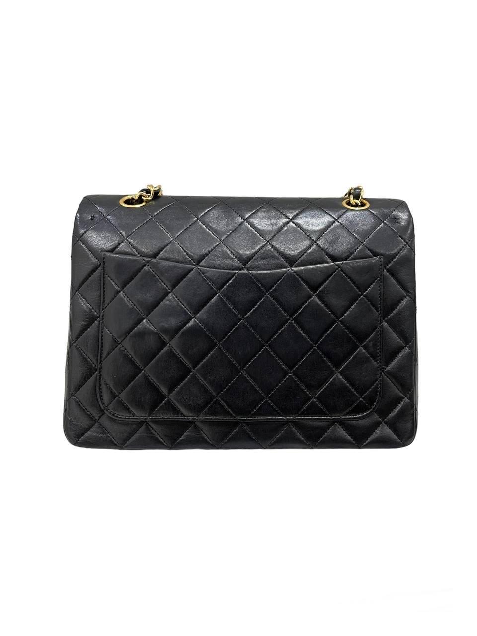  1989 Chanel Flap Black Leather Vintage Top Handle Bag 1