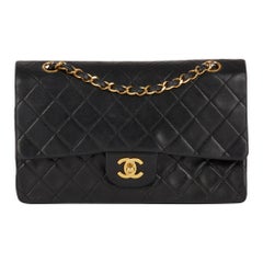 1989 Chanel Black Quilted Lambskin Vintage Medium Classic Double Flap Bag