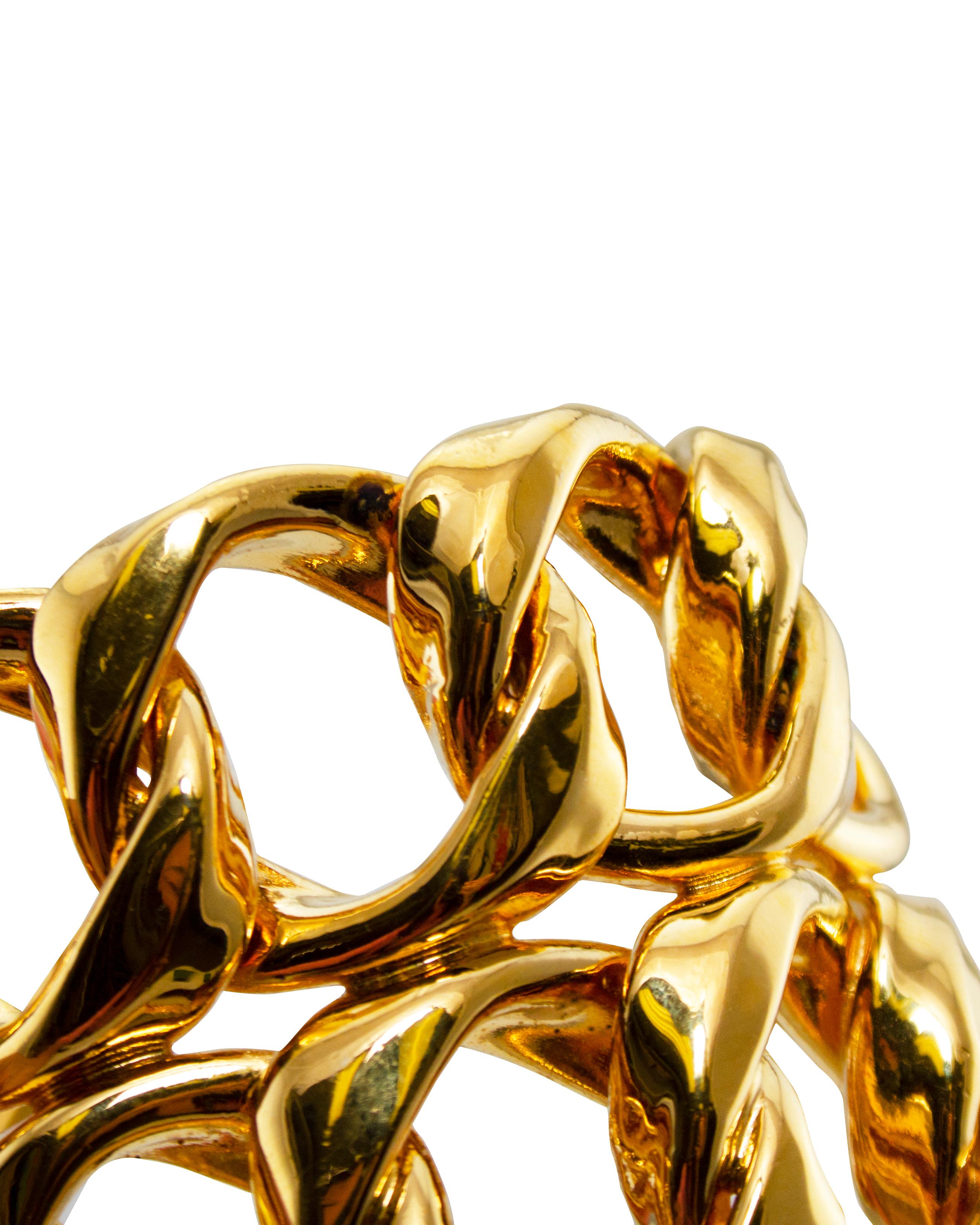 Women's or Men's 1989 Chanel Interlocking Double Chain Cuff Bracelet Col.26 For Sale