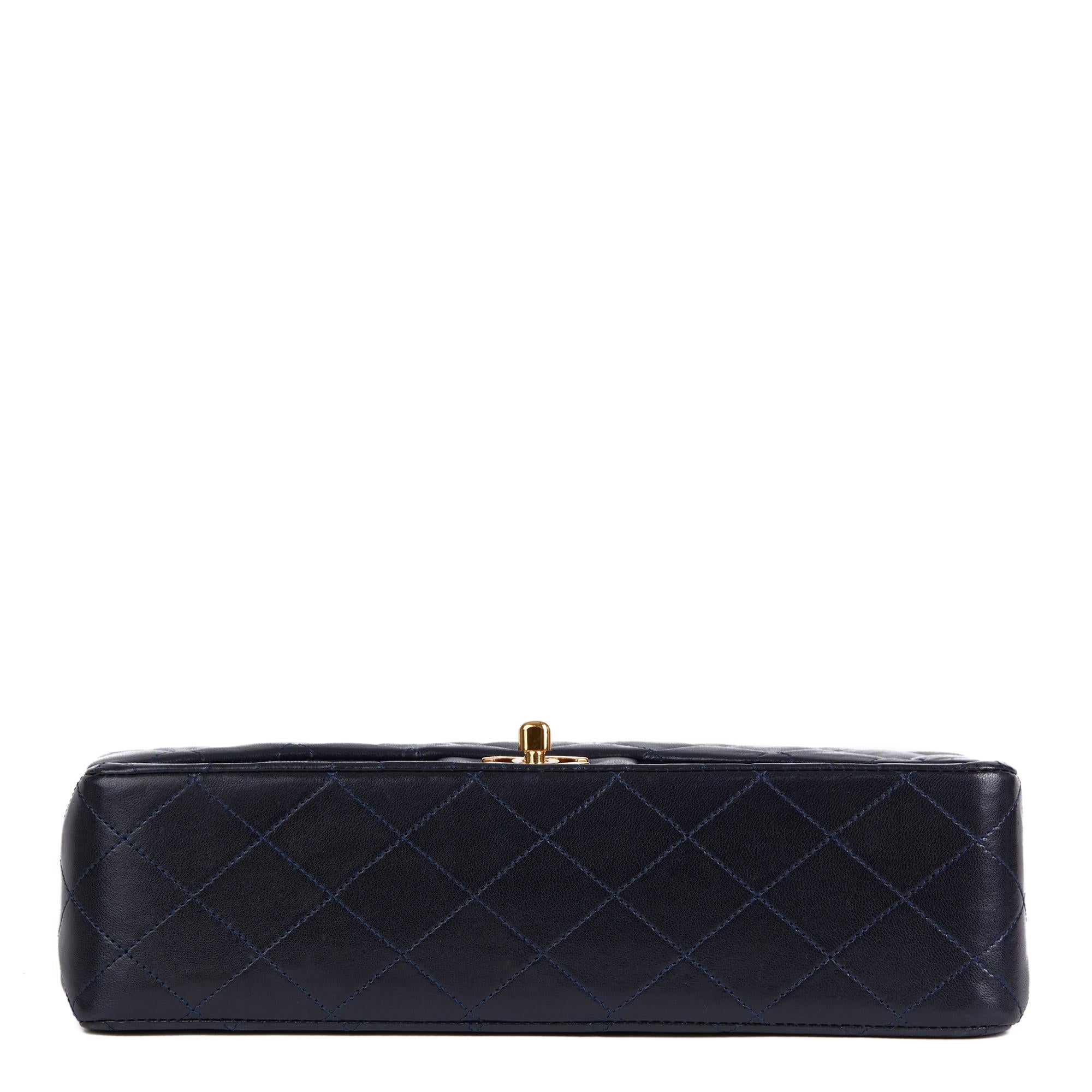 Black 1989 Chanel Navy Quilted Lambskin Vintage Medium Classic Double Flap Bag