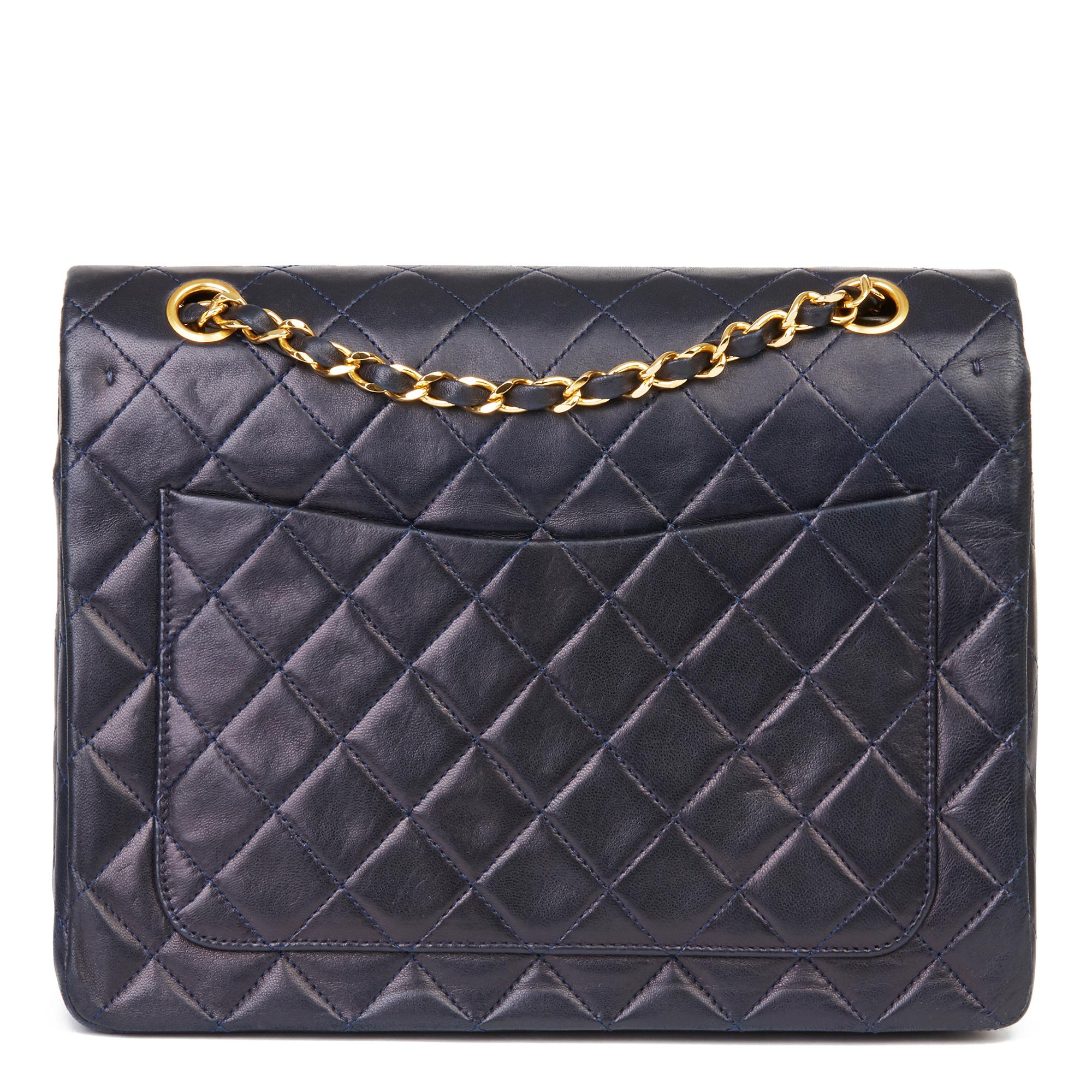 1989 Chanel Navy Quilted Lambskin Vintage Medium Tall Classic Double Flap Bag In Excellent Condition In Bishop's Stortford, Hertfordshire